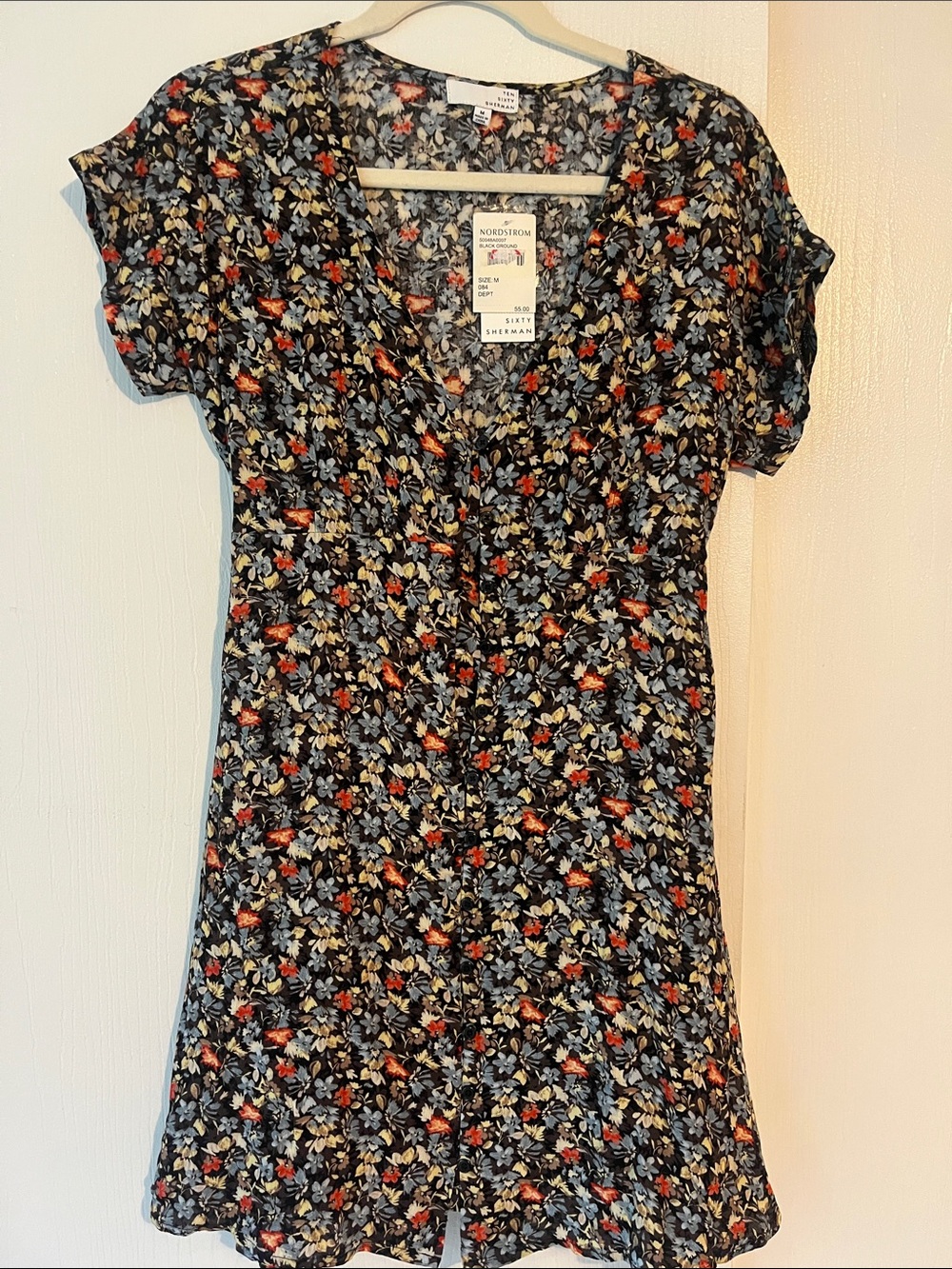 Ten Sixty Sherman Navy Floral Mini Dress with Red and Light Blue Accents